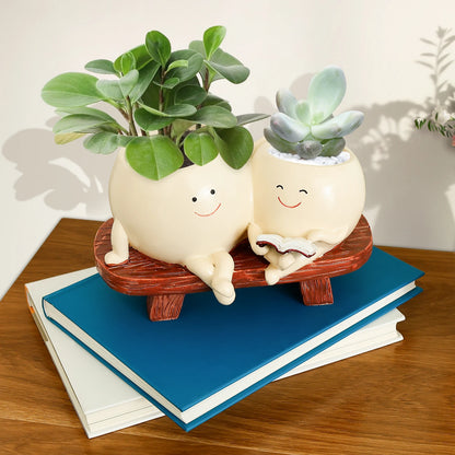Succulent Pots Smile Face Planter Pot Resin Cute Swing Chair Hanging Creative Flower Planter for Indoor Outdoor Plants