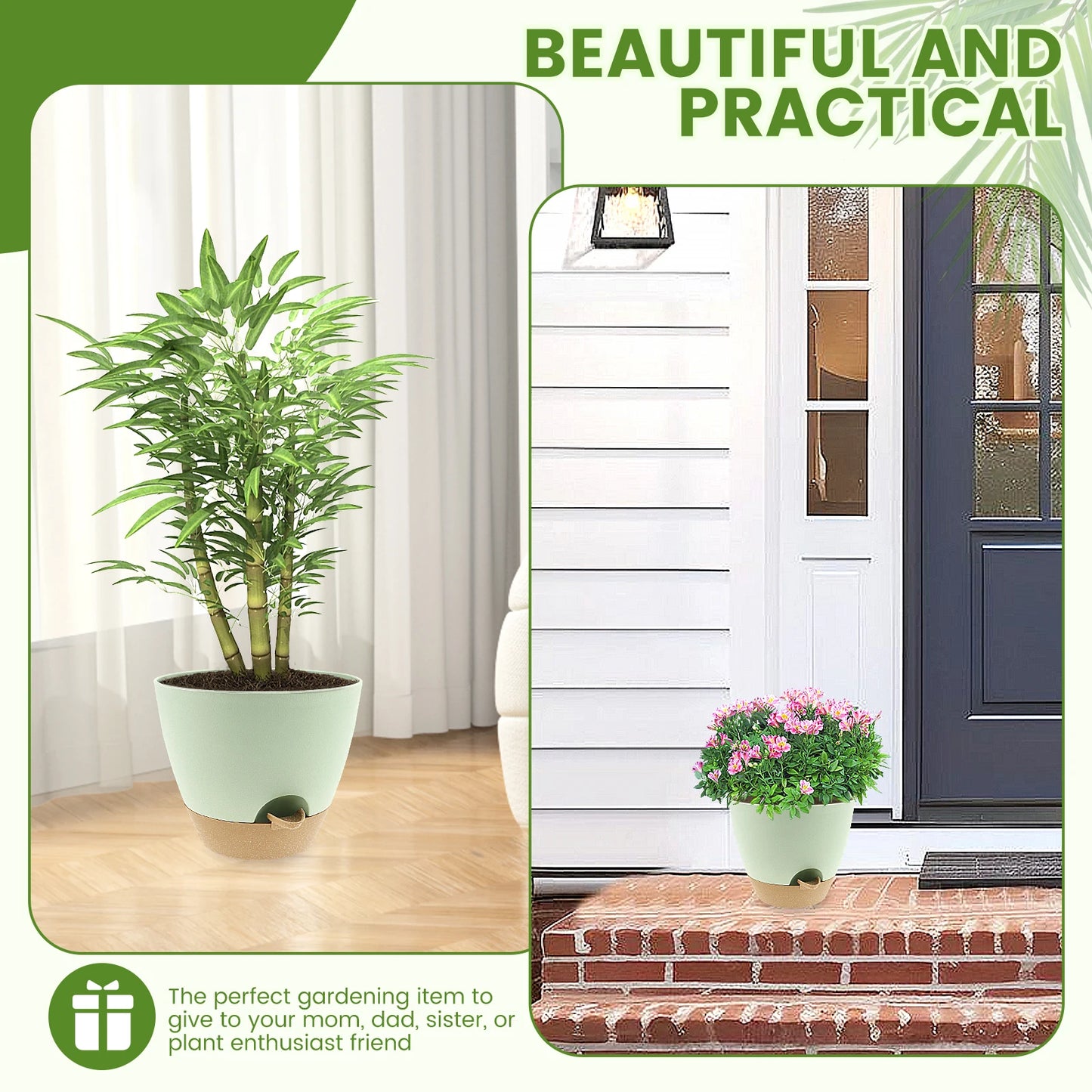 3Pcs Self Watering Flowerpot Plastic Planter with Drainage Holes 8/9/10 Inch Hanging Succulent Planter Pot Gardening Decoration