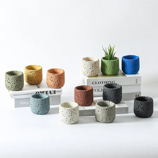 Nordic cement flowerpot simple personality creative imitation volcanic stone indoor succulent potted green plant flowerpot