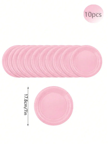 Pink Party Supplies Set Include Paper Plastic Spoons Forks Knives 9/7 Inch Disposable Dinner Dessert Plates