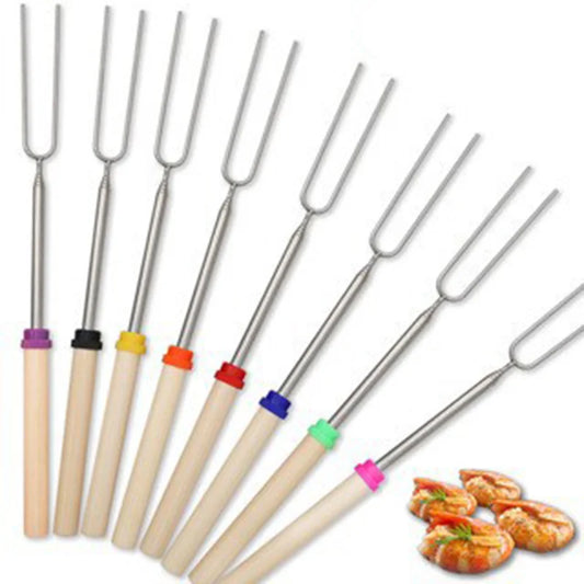 8Pcs Telescoping Barbecue Fork Stainless Steel Double Metal Skewers Roasting Stick Smores Skewer for Hot Dog BBQ Picnic Camping