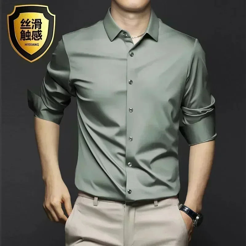 X-6XL Orange Men's Long Sleeve Shirt Luxurious Wrinkle Resistant and Non ironing Solid Business Casual Dress Shirt
