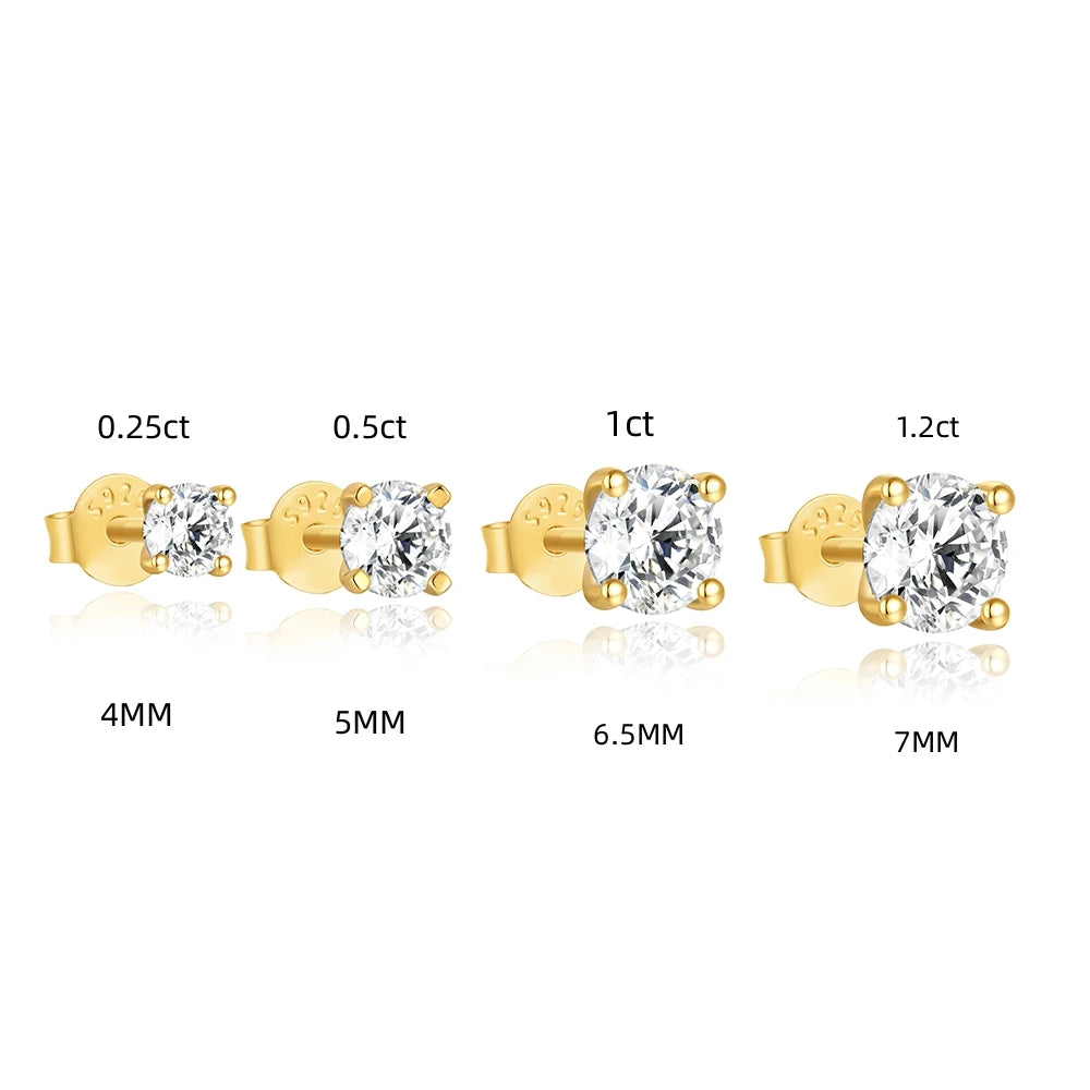 CANNER 0.25-1.2 Carat D Color Moissanite 925 Sterling Silver Stud Earring For Women Sparkling Piercing Earring Fine Jewelry Gift
