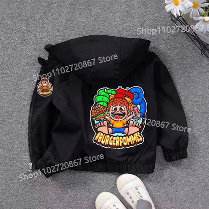 Burgerpommes Icrimax Kid Jacket Boy Anime Cartoon Windbreaker Hooded Trendy Cool Waterproof Top Coat Children's Clothing Gifts