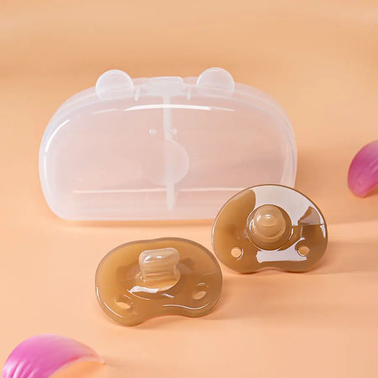 2 Pcs Baby Silicone Pacifier Set With Bear Storage Box Flat and Round Nipple Head For day and night Use Set