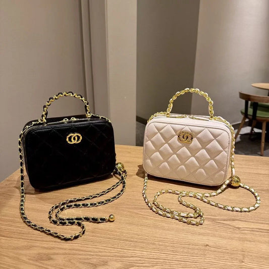 2024 New Styleargyll Genuine Leather Tweed Box Bag Women's High-end Feel Chain Fashionable Versatile Shoulder Crossbody Bag