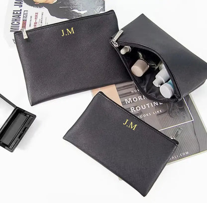 Customized Name PU Cosmetic Bag Large Capacity Three-Piece Set Women's Storage Bag Portable Lipstick Waterproof Wash Bag
