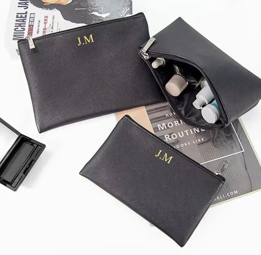 Customized Name PU Cosmetic Bag Large Capacity Three-Piece Set Women's Storage Bag Portable Lipstick Waterproof Wash Bag