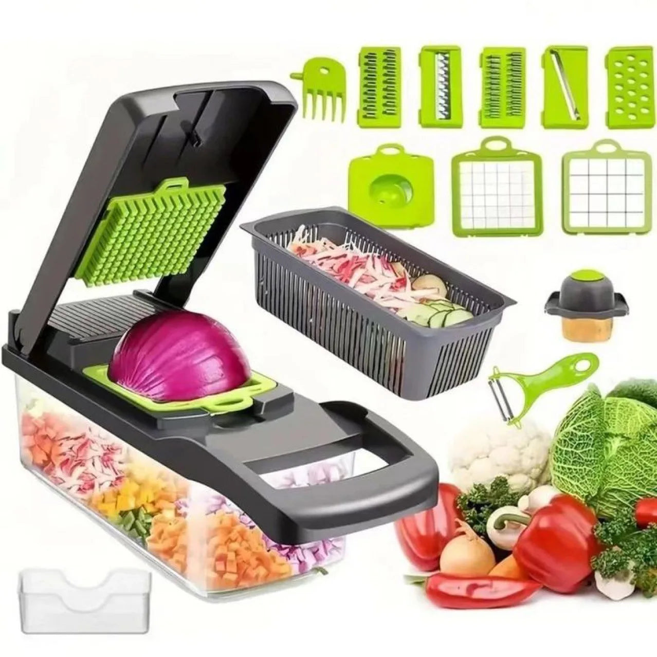 12/22 in 1 Multifunctional Vegetable Cutter Manual Food Chopper Potato Shredder Vegetable Slicer with Container Kitchen Gadget