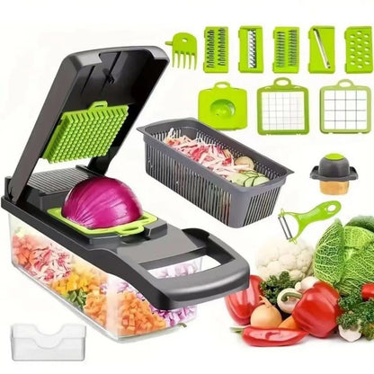 12/22 in 1 Multifunctional Vegetable Cutter Manual Food Chopper Potato Shredder Vegetable Slicer with Container Kitchen Gadget