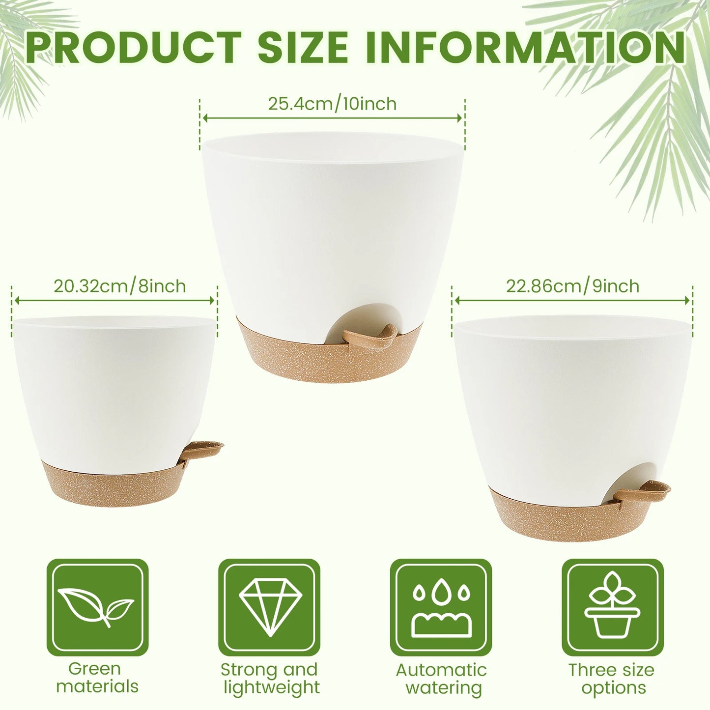 3Pcs Self Watering Flowerpot Plastic Planter with Drainage Holes 8/9/10 Inch Hanging Succulent Planter Pot Gardening Decoration