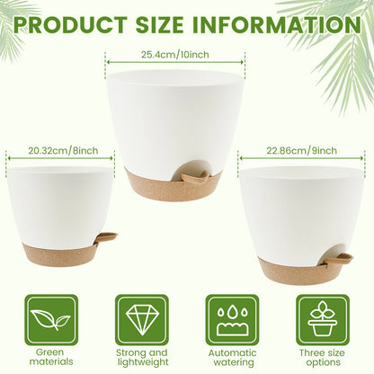 3Pcs Self Watering Flowerpot Plastic Planter with Drainage Holes 8/9/10 Inch Hanging Succulent Planter Pot Gardening Decoration