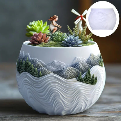 Mountain relief succulent plant flowerpot resin silicone mold mountain stream flowing water storage box candle cup gypsum molds