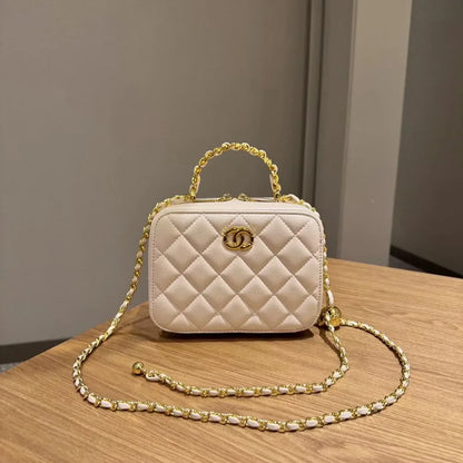 2024 New Styleargyll Genuine Leather Tweed Box Bag Women's High-end Feel Chain Fashionable Versatile Shoulder Crossbody Bag
