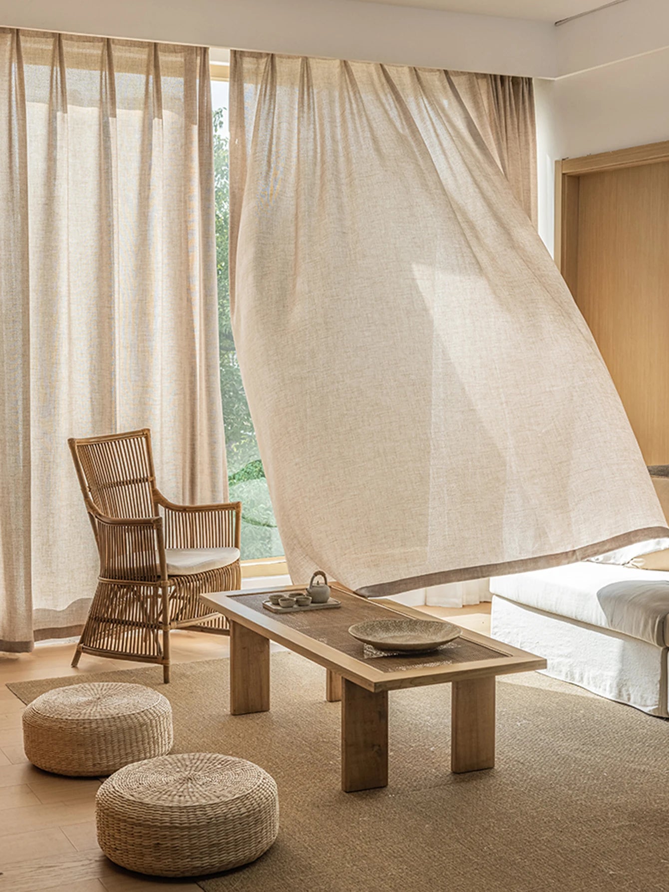 Factory Supply Natural Linen Japanese Koreanstyle Curtain  LivingRoom Bedroom Transparent Finished Gauze Sheer Drape Home Window