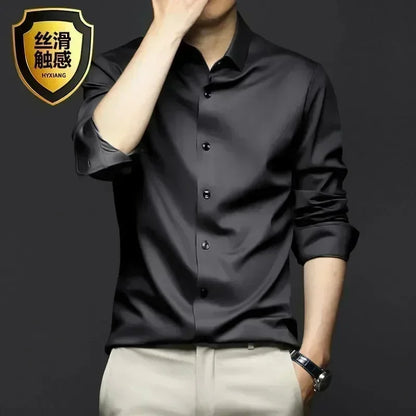 X-6XL Orange Men's Long Sleeve Shirt Luxurious Wrinkle Resistant and Non ironing Solid Business Casual Dress Shirt