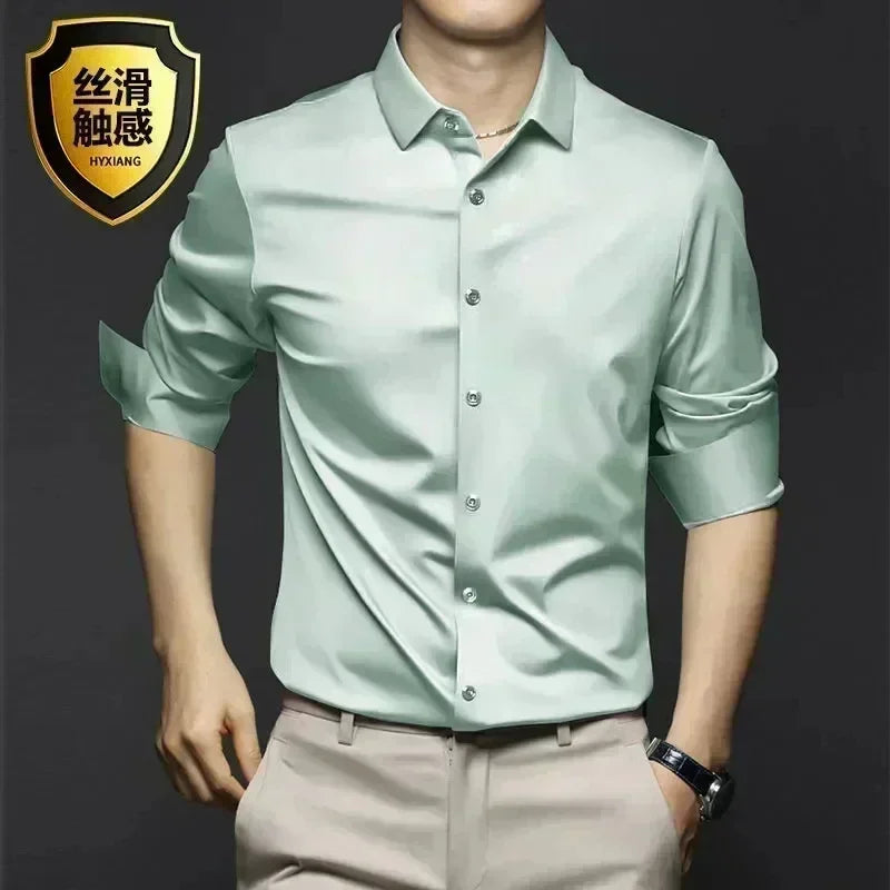 X-6XL Orange Men's Long Sleeve Shirt Luxurious Wrinkle Resistant and Non ironing Solid Business Casual Dress Shirt