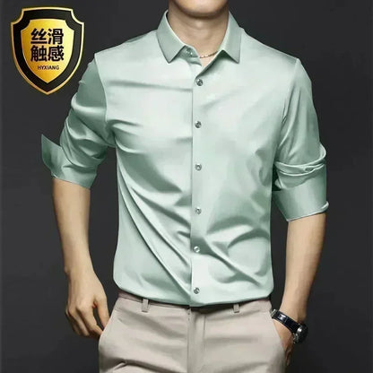 X-6XL Orange Men's Long Sleeve Shirt Luxurious Wrinkle Resistant and Non ironing Solid Business Casual Dress Shirt