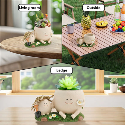 Succulent Pots Smile Face Planter Pot Resin Cute Swing Chair Hanging Creative Flower Planter for Indoor Outdoor Plants
