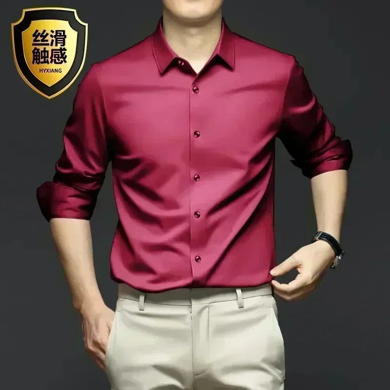 X-6XL Orange Men's Long Sleeve Shirt Luxurious Wrinkle Resistant and Non ironing Solid Business Casual Dress Shirt