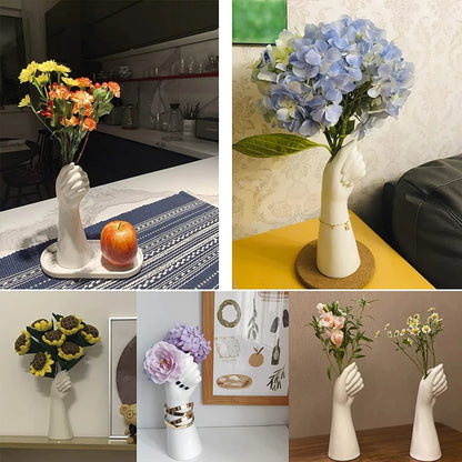 Nordic Style Ceramics Vase Modern Creative Hand Vase Flowers Arrangement Home Decor Office Desktop Living Room Ornament Gifts