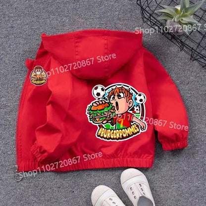 Burgerpommes Icrimax Kid Jacket Boy Anime Cartoon Windbreaker Hooded Trendy Cool Waterproof Top Coat Children's Clothing Gifts