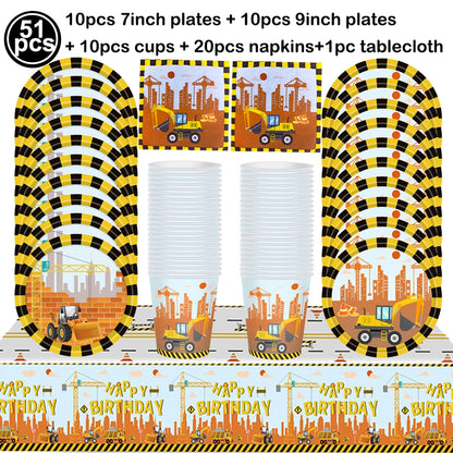 construction truck party tablecloth table runner Engineering excavator theme table cover boy construction birthday party decor