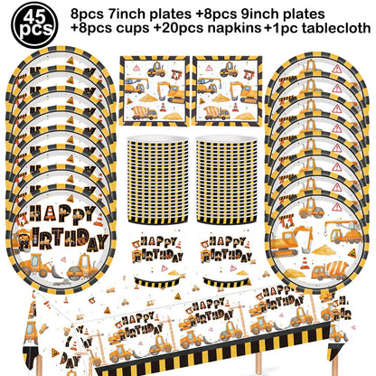 construction truck party tablecloth table runner Engineering excavator theme table cover boy construction birthday party decor