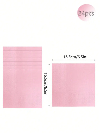 Pink Party Supplies Set Include Paper Plastic Spoons Forks Knives 9/7 Inch Disposable Dinner Dessert Plates