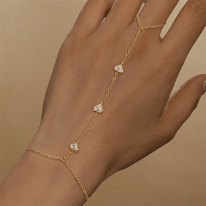 ROXI 925 Sterling Silver Heart/Star Zircon Bracelet With Finger Design For Women Hand Chain Accessories Party Jewelry Gift