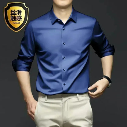 X-6XL Orange Men's Long Sleeve Shirt Luxurious Wrinkle Resistant and Non ironing Solid Business Casual Dress Shirt