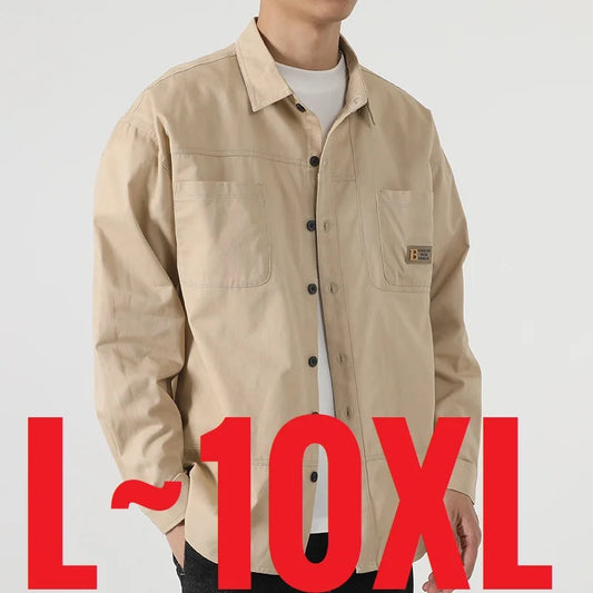 New 100 Cotton Shirts Man Long Sleeve Top Male Oversize Casual Big Size 5XL 6XL 7XL 8XL 9XL 10XL Plus Large Loose Spring Outwear