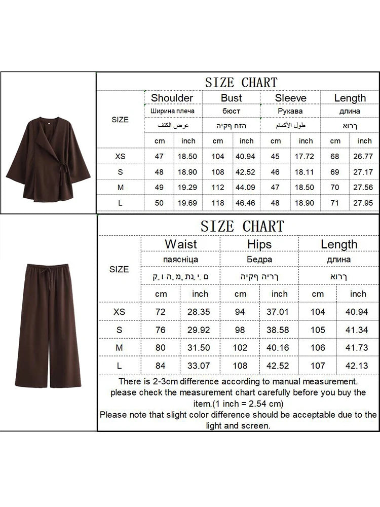 TFMLN Fashion 2 Pieces Sets Women Spring Summer Kimono Style Loose Lace Up Shirts Tops Women's Wide Leg Pants Sets