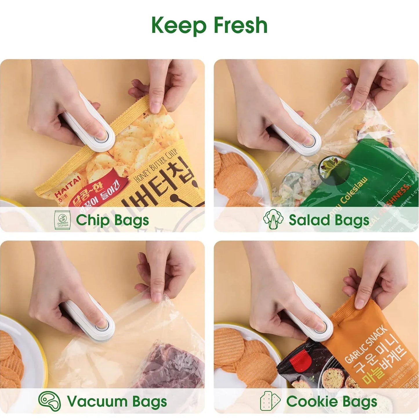 Plastic Bag Sealer Mini 2in1 Portable Plastic Bags Sealing Machine Thermal Sealants Handheld Food Storage Packaging Heat Sealer