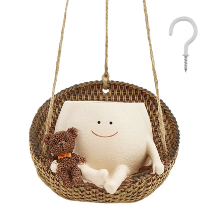 Succulent Pots Smile Face Planter Pot Resin Cute Swing Chair Hanging Creative Flower Planter for Indoor Outdoor Plants