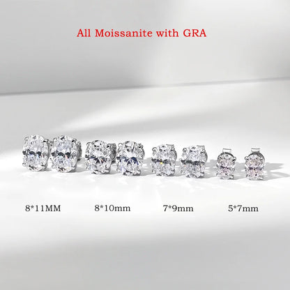 FEOBUR 0.5-4CT Oval Cut Moissanite Stud Earrings for Women 925 Sterling Silver Sparkling Diamond Ear Studs Wedding Jewelry GRA