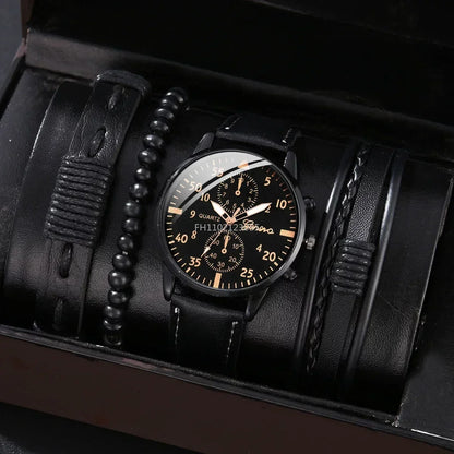 4/2/1pcs New Men Sports Watches Set Man Business Quartz Wristwatch Luxury Brown Leather Bracelet Men Casual Clock Watch（No Box）