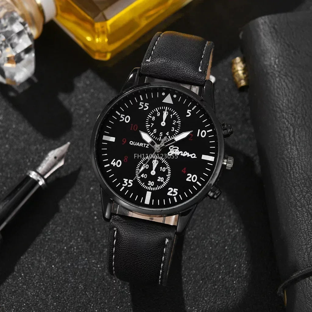4/2/1pcs New Men Sports Watches Set Man Business Quartz Wristwatch Luxury Brown Leather Bracelet Men Casual Clock Watch（No Box）