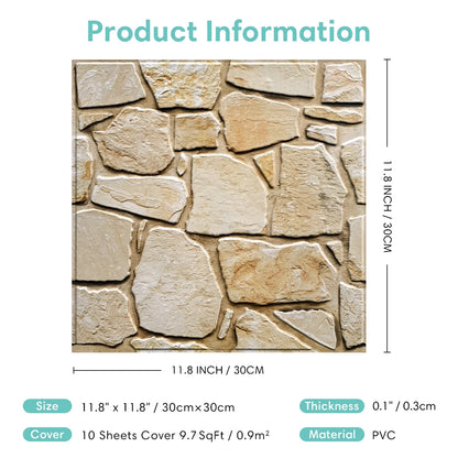 3D Tile Stickers, 3D Faux Stone Textures, Matte, 30cm x 30cm, Water and Mold Resistant, for Living Room, Kitchen Wall Update