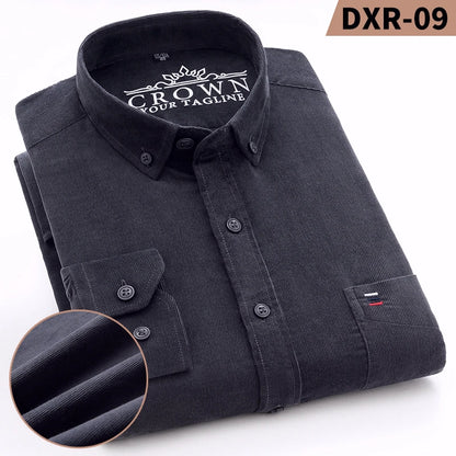 2023 Cotton Corduroy Autumn Winter Long Sleeve Regular Fit Mens Casual Shirt Warm Solid Men's Shirts With Pokets