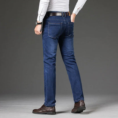 Large Size 40 42 44 46 2025 New Business Casual Stretch Trousers Classic Blue Denim Pants Male Men's Loose Straight Jeans