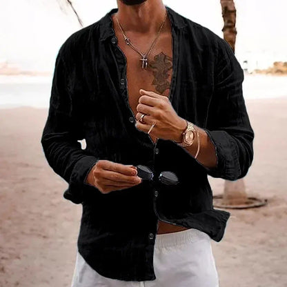 2025 Men's Cotton Linen Shirts Top Simple Laple Solid  Man Shirts Tops Comfortable Loose Casual Holiday Shirts for Men Blouses