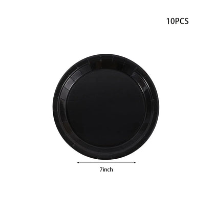 Simple Black  Birthday Party Decoration Single theme Boda 20 piece Disposable Tableware  Set Plates Cups Papers Tablecloth